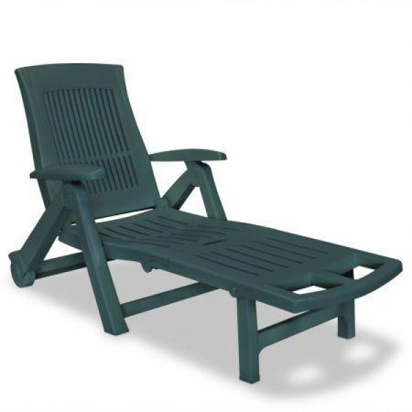 Sun Lounger With Footrest Plastic Green