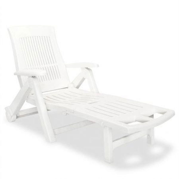 Sun Lounger With Footrest Plastic White