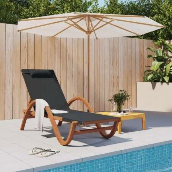 Sun Lounger with Pillow Grey Textilene and Solid Wood Poplar