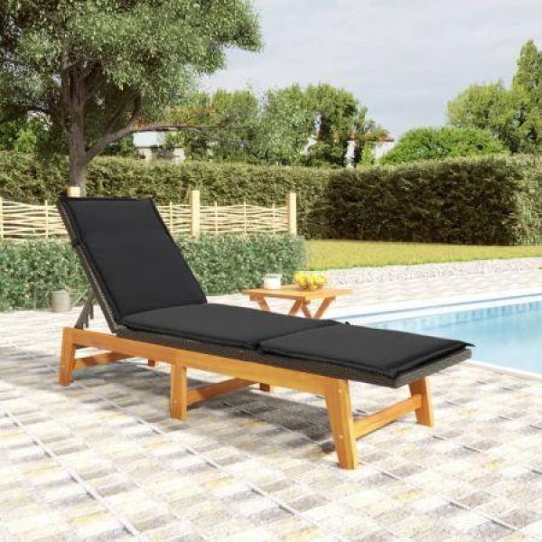 Sun Lounger With Table Poly Rattan And Solid Wood Acacia