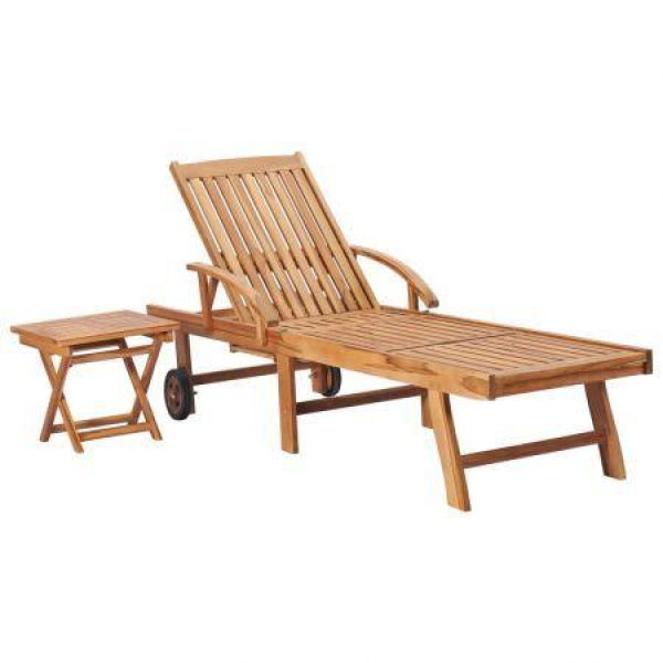 Sun Lounger With Table Solid Teak Wood