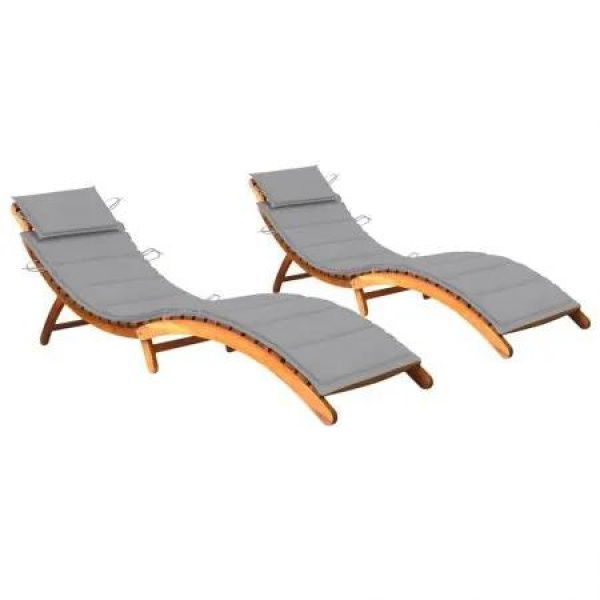 Sun Loungers 2 pcs with Cushions Solid Wood Acacia