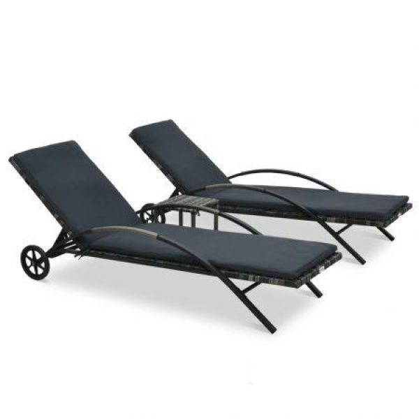 Sun Loungers With Table Poly Rattan Anthracite