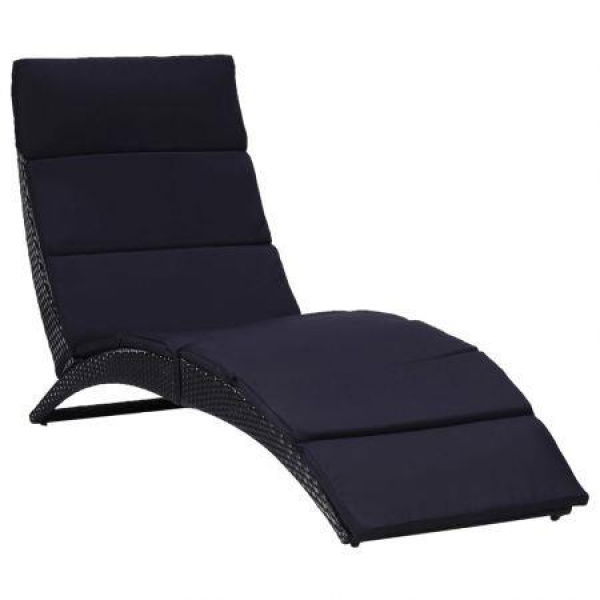 Sunbed With Cushion Poly Rattan Black