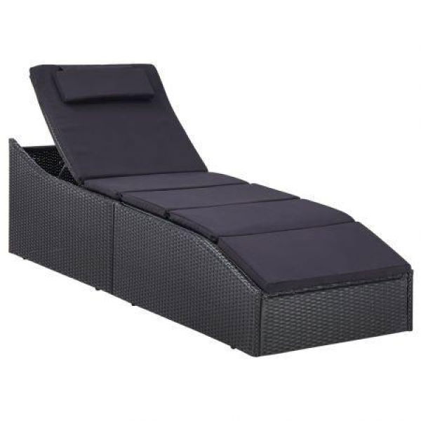 Sunbed With Cushion Poly Rattan Black