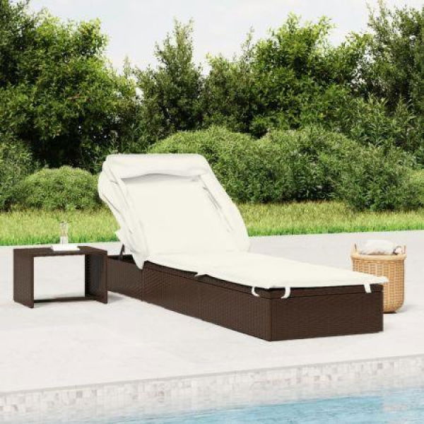 Sunbed With Foldable Roof Brown 213x63x97 Cm Poly Rattan