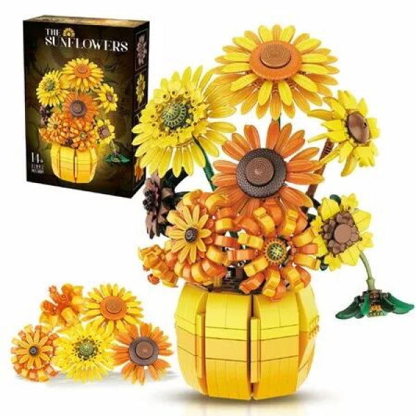 Sunflower Building Set Flowers with Vase Van Gogh Botanical Collection 1009pcs Compatible with Lego Ideal for Home and Office Decor Art Lover's Gift