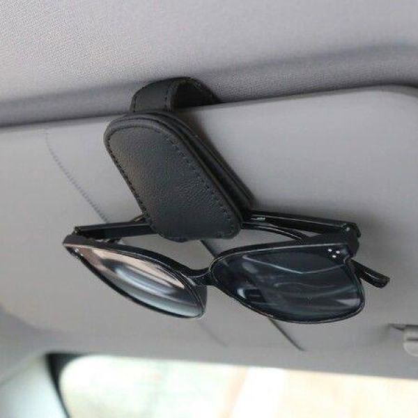 Sunglasses Holders For Car Sun Visor Magnetic Leather Glasses Eyeglass Hanger Clip For Car Ticket Card Clip Eyeglasses Mount Car Visor Accessories (Black)