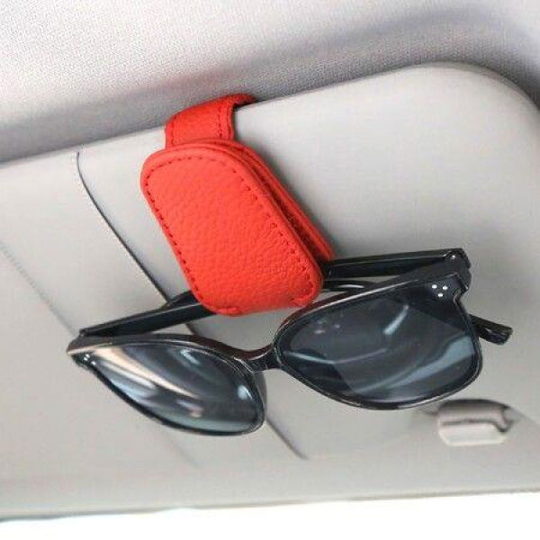 Sunglasses Holders For Car Sun Visor Magnetic Leather Glasses Eyeglass Hanger Clip For Car Ticket Card Clip Eyeglasses Mount Car Visor Accessories (Red)