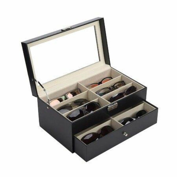 Sunglasses Organizer For Women MenMultiple Eyeglasses Eyewear Display CaseLeather Multi Sunglasses Jewelry Collection Holder With DrawerSunglass Glasses Storage Box With 12 Compartments