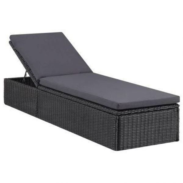 Sunlounger Poly Rattan Black And Dark Grey