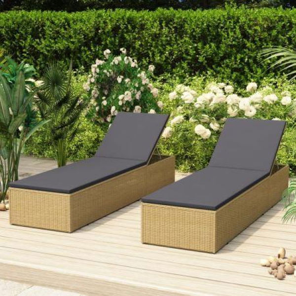 Sunlounger Poly Rattan Brown And Dark Grey