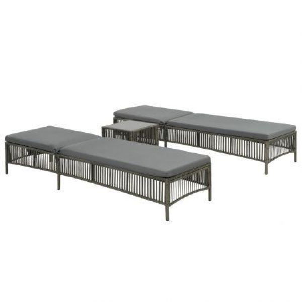 Sunloungers 2 Pcs With Table Poly Rattan Grey