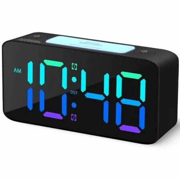 Super Loud Alarm Clock for Heavy Sleepers,Digital Clock with 7 Color NightLight,Adjustable Volume,Dimmer,Small Clocks for Bedrooms,Ok to Wake Up for Kids,Teens (Black+RGB)