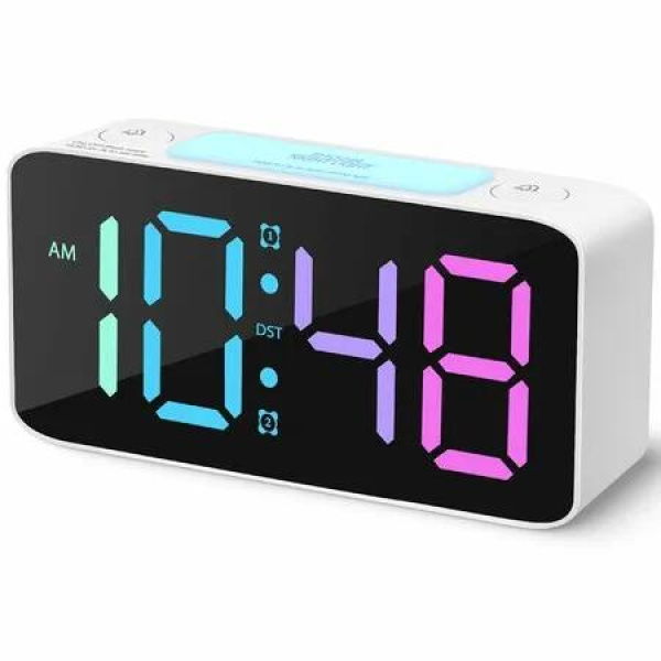 Super Loud Alarm Clock for Heavy Sleepers,Digital Clock with 7 Color NightLight,Adjustable Volume,Dimmer,Small Clocks for Bedrooms,Ok to Wake Up for Kids,Teens (White+RGB)