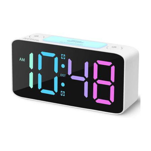 Super Loud Digital Alarm Clock for Heavy Sleepers RGB 7-Color Night Light Ideal for Kids and Adults White