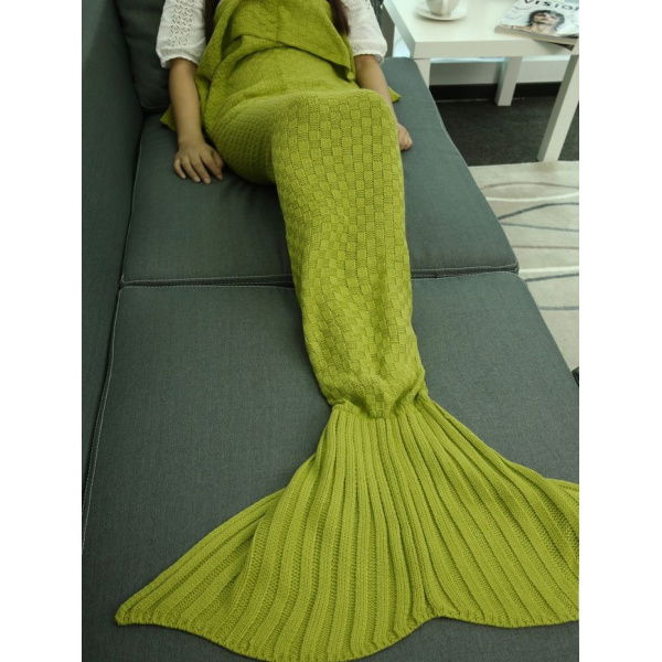 Super Soft Plaid Knitted Sleeping Bag Mermaid Tail Blanket