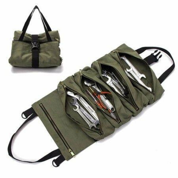 Super Tool RollMulti-Purpose Tool Roll Up Bag Wrench Roll PouchCanvas Tool Organizer BucketCar Roll Storage CaseHanging Tool Zipper Carrier Tote Car Camping Gear