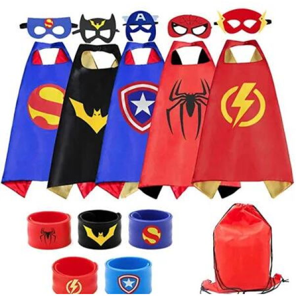 Superhero Capes and Masks Dress up Costumes Christmas Cosplay Festival Birthday Party Favors for Kids 5 cloaks wristbands eye masks bag