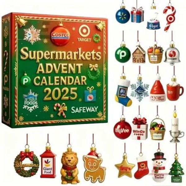 Supermarket shopping Grocery Glass Advent Calendar 24DAYS Christmas TREE Collectable Advent Calendar Blind Box 2D Flat Acrylic Countdown Christmas Gift