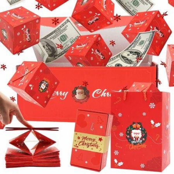 Surprise Gift Box Explosion for Money,Unique Folding Bouncing Red Envelope Gift Box with Confetti,Cash Explosion Luxury Gift Box (15 Bounces) (Red Christmas)