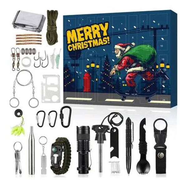 Survival Kit Advent Calendar, 24 Day Countdown Calendar Survival Tool Gift for Teenager Boys Surprise Gifts for Outdoor Enthusiasts