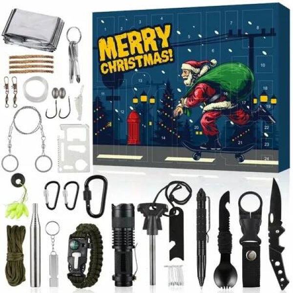 Survival Kit Advent Calendar for 24 Day Christmas Countdown Calendar with Cool Gadgets for Camping,Fishing,Hunting