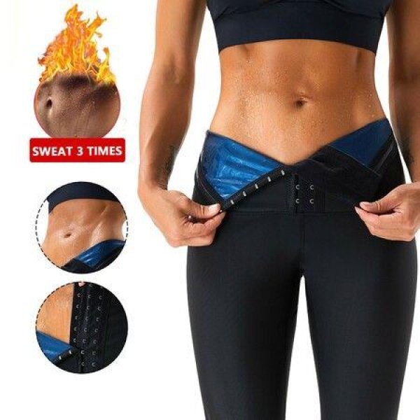 Sweat Sauna Pants Body Shaper Shorts Weight Loss Slimming Shapewear Women Waist Trainer Tummy Workout Hot Sweat Leggings Fitness Blue 5-point Pants Size S/M.