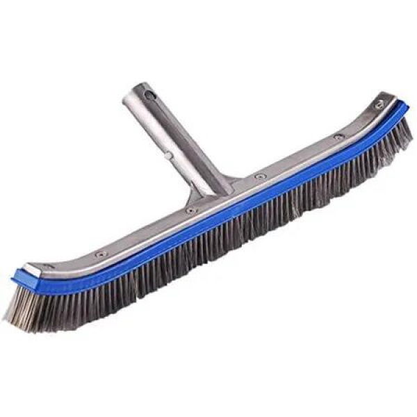 Swimming Pool Brush for Cleaning Pool Walls,Tiles & Floors,Heavy Duty 18 Aluminum Stainless Steel Wire Bristle Pool Scrub Brush for Curved Cleaning Brushes with EZ Clips