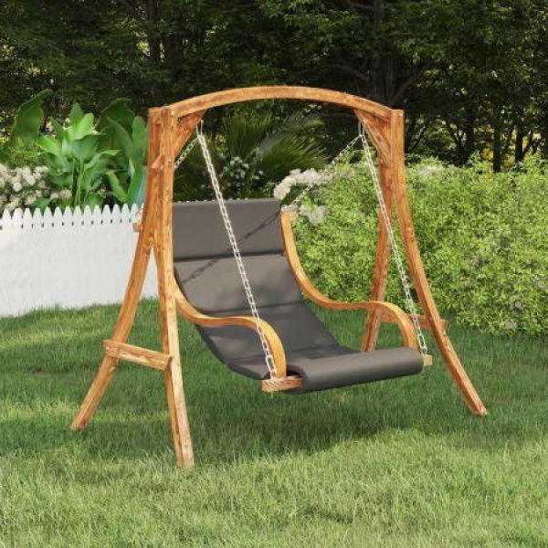 Swing Chair With Cushion Solid Bent Wood With Teak Finish