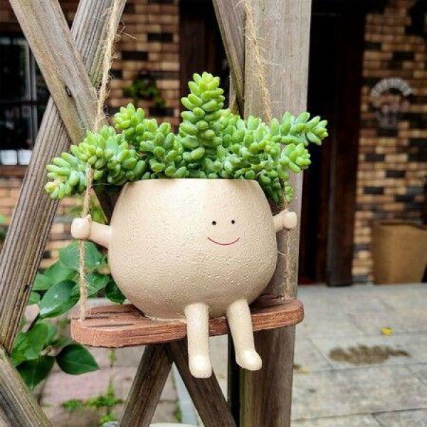 Swing Hanging Planter Cute Planter Pots for Outdoor Indoor Plants Succulent Pots for String Resin with Drainage Hole Gifts