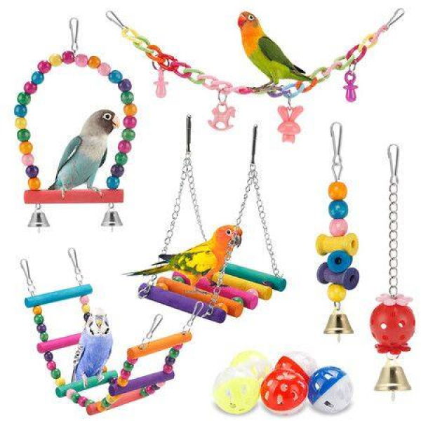 Swing Hanging Standing Chewing Toy Hammock Climbing LadderCage Colorful Toys Suitable For BudgerigarParakeetConureCockatielMynahLove BirdsFinches