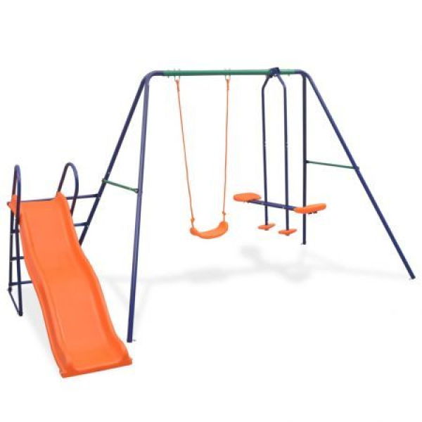 Swing Set With Slide And 3 Seats Orange