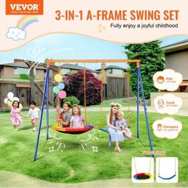 Swing Sets for Backyard 1 Saucer 1 Belt Swing Seat A-Frame Metal Stand