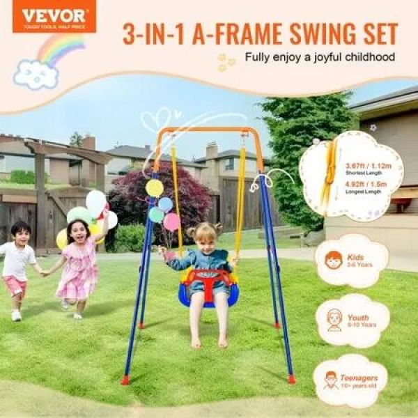 Swing Sets for Backyard 3 in 1 Toddler Swing Set with 4 Sandbags Foldable