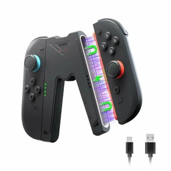 Switch Joy Con Charger Grip Compatible with Switch 2 Only Ergonomic LED Charging Grip for Joy Con 2 with USB-C Cable,Travel-Ready
