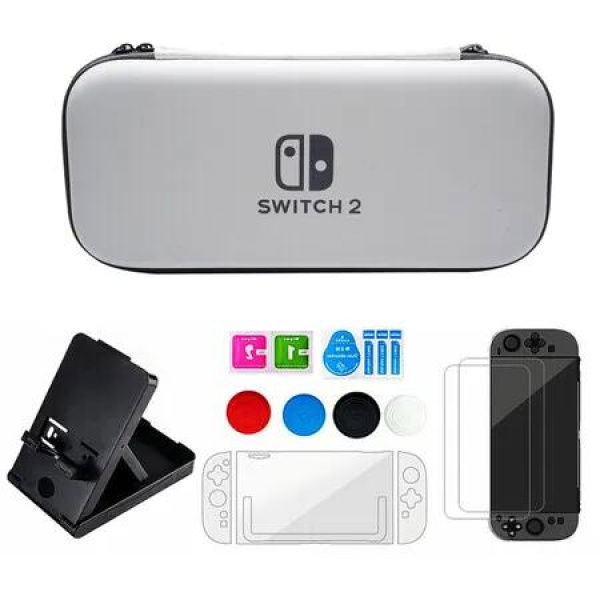 Switch2 Case Set Crystal Shell Protector Stand Tempered Glass Flim Accessories easy Installation Anti-Scratch Touch Sensitive Christmas Gift COL White