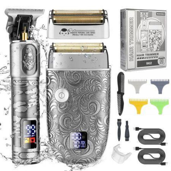 T Blade Hair Trimmers For Family Foil Shaver Trimmer Set Man Professional Cordless Barbers Clippers Set-Silver