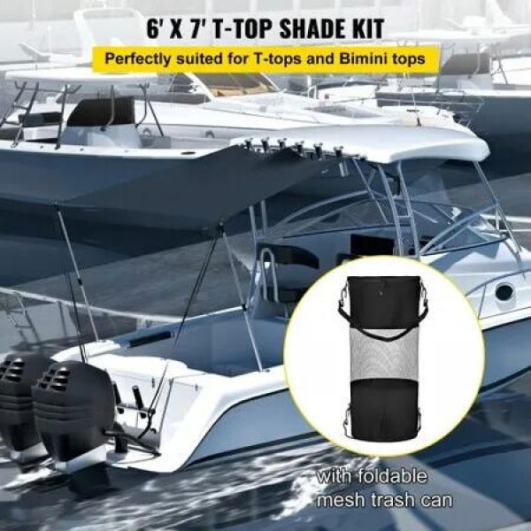 T-Top Sun Shade Kit 6' x 7', UV-Proof 600D Polyester T-top Extension Kit with Rustproof Steel Telescopic Poles, Waterproof T-Top Shade Kit, Easy to Assemble for T-Tops é”›?Bimini Top