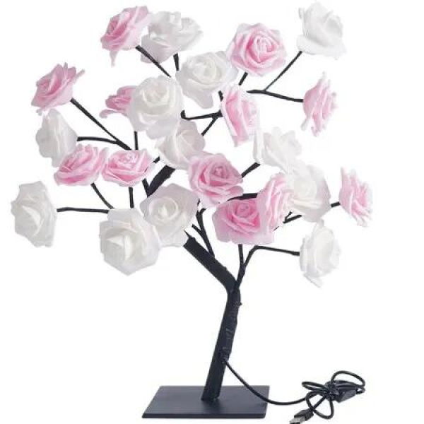 Table Flower Tree Lamp - Rose Fairy Bonsai Tree Desk Light for Women (White)