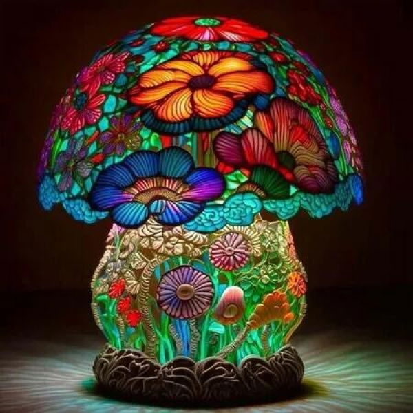 Table Lamp Stained Glass Mushroom Night Light Plant Series Art Decor Bedroom Living Room Home Office Unique Gift Idea
