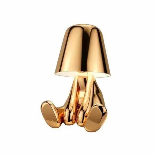 Table Lamp Touch Control Gold Thinker Statue LED USB Port 3 Way Dimmable Night Light Modern Nightstand Home Living Room Office Decor