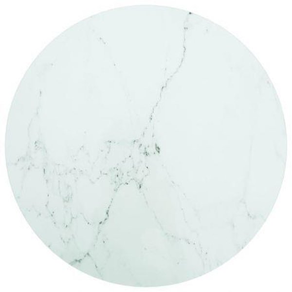 Table Top White Ã˜60x0.8 cm Tempered Glass with Marble Design