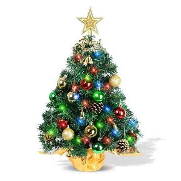 Tabletop Christmas Tree 22 Inch Mini Artificial Christmas Tree with 30 LED String Lights, Star Tree, Tabletop Small Xmas Tree for Holiday Indoor DIY Christmas Decor