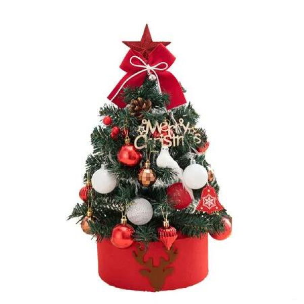 Tabletop Christmas Tree 45cm Mini Artificial Christmas Tree with LED String Lights, Star Treetop, Ornaments Balls, Pine Cones and DIY Decorations for Holiday decor, Tabletop Small Xmas Tree White