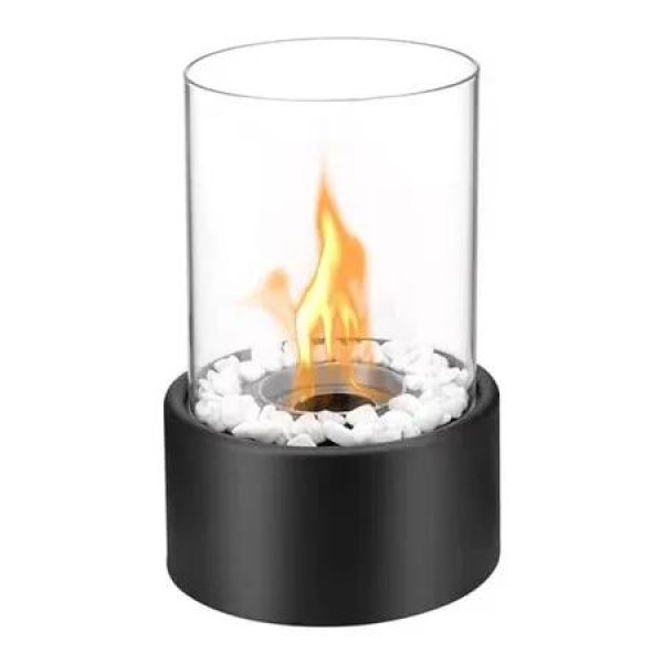 Tabletop Fireplace with Decorative Stones Stainless Steel Bioethanol Indoor Outdoor Table Fireplace for Living Room and Balcony Smokeless and Odourless