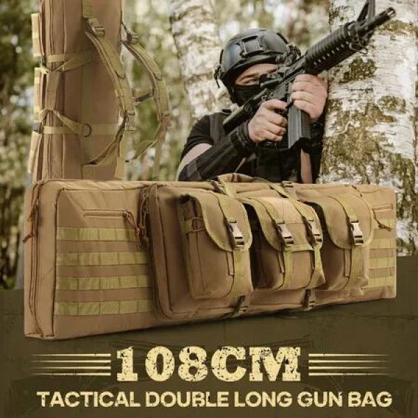 Tactical 108cm Double Rifle Gun Bag Soft Carry Case Backpack Shotgun Pistol Molle Firearm Store Transport for Shooting Hunting Military Range 42inch