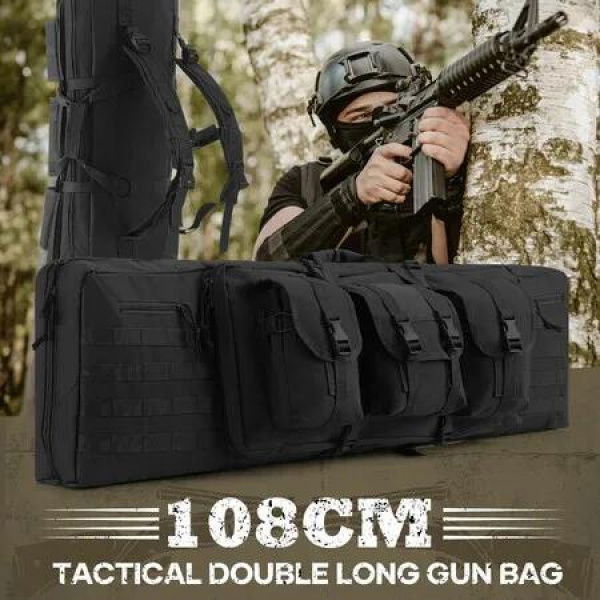 Tactical Long Gun Bag Double Rifle Pistol Shotgun Case for Range Hunting Shooting Camping Gear Military Firearm Storage Carry Backpack 108cm 42inch