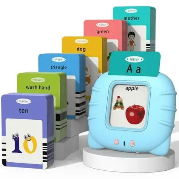 Talking Flash Cards Todders Toys Speech Autism Montessori Learing ABC 123 Sight Words 255 Cards Kindergarten Educational Interactive Blue