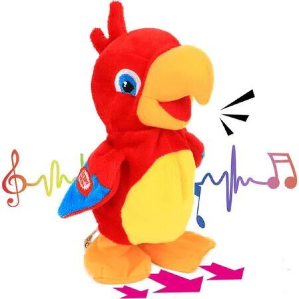 Talking Parrot Repeats What You Say Walking Electric Interactive Animated Toy Speaking Plush Birthday Gift for Kids (Red)